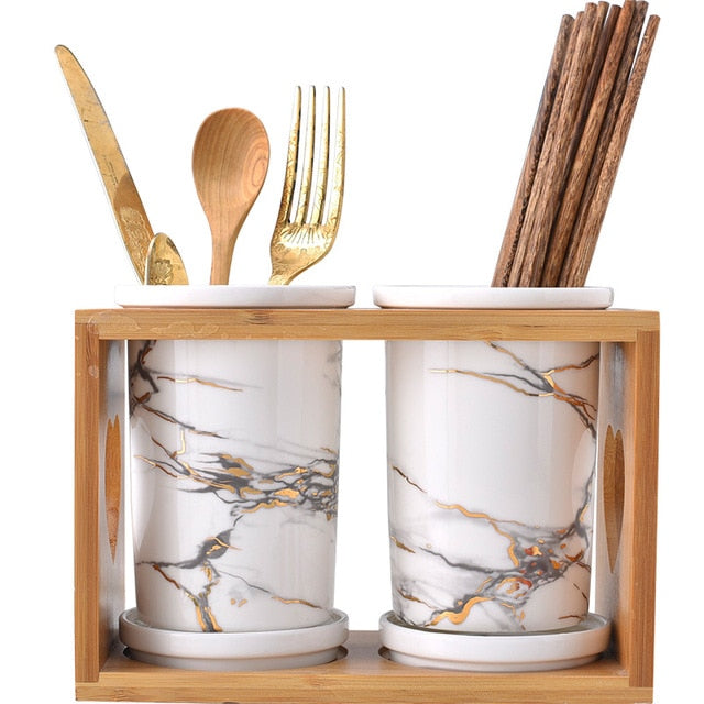 Wooden Holder Marble Texture Storage