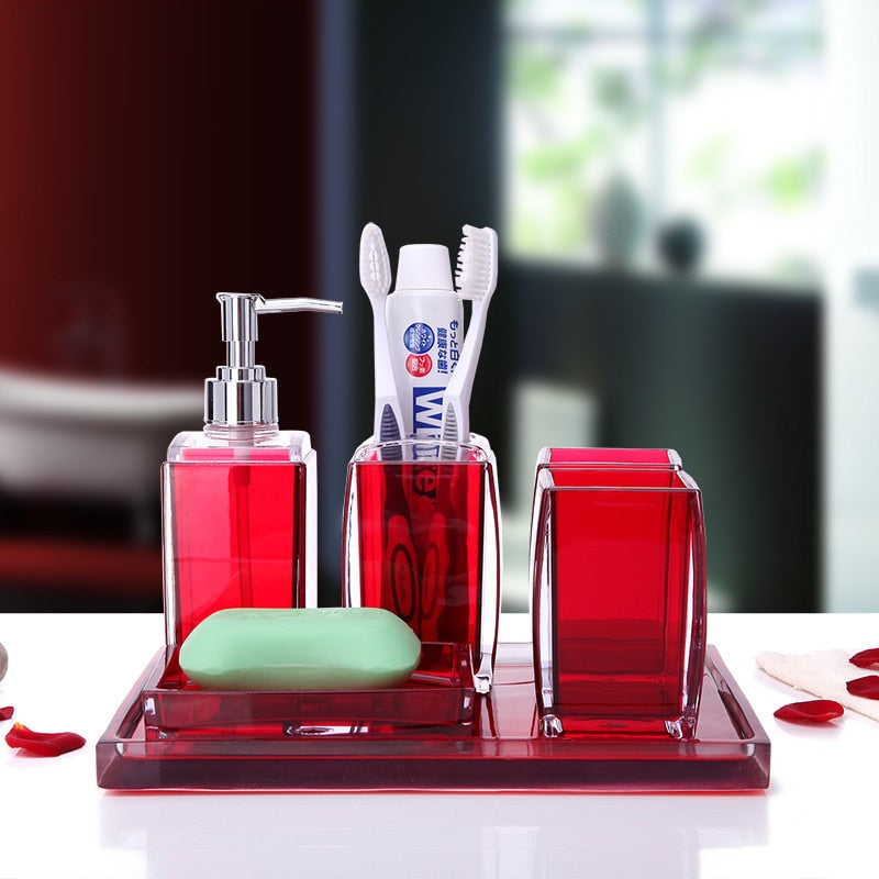 6pcs Red Acrylic Tray Bathroom Set