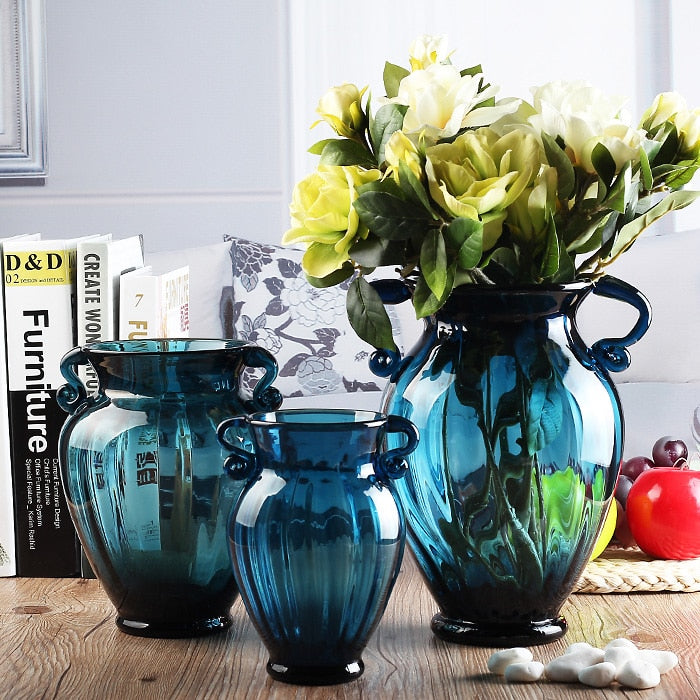Blue Glass Flower Vase